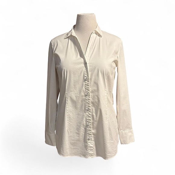 J. Jill Tops - J.Jill White Shirt Collection Button Blouse Sz M Stretch Cotton Long Sleeve